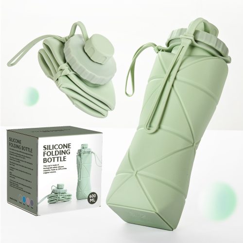 600ml Green Folding Silicone Water Bottle